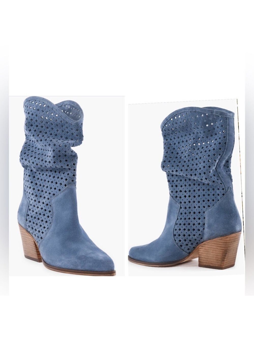 Seychelles Diva Blue Suede Perforated Mid-Calf Boots Size 7.5 NWT - Picture 5 of 11